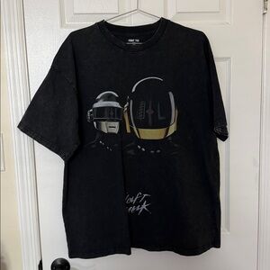 Daft Punk - Large Heather Black Graphic T-Shirt - Featuring Both Helmets Cotton